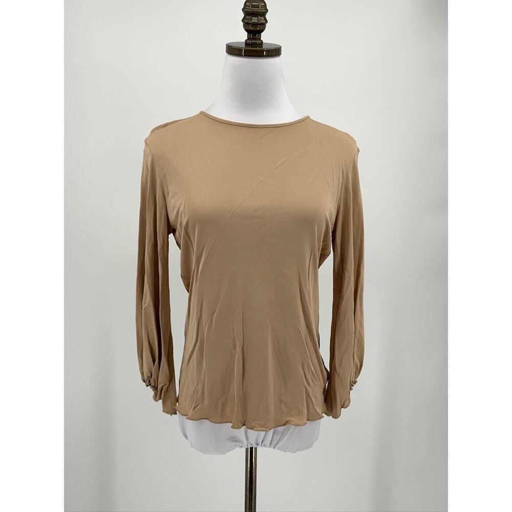 Maurizio Pecoraro Womens Tan Viscose Ruched 3/4 Sleeve Top Sz 12